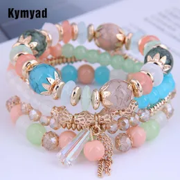 Charm Armbänder Kymyad 4 teile/satz Böhmen Kristall Stein Für Frauen Bijoux Quaste Ketten Perlen Armband Femme Schmuck