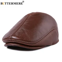 Berets Buttermere Genuíno Couro Flat Caps Homens Brown Duckbill Hat Cowskin Masculino Real Outono Inverno Cabbie Driving 230907