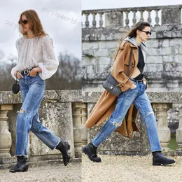 Jeans strappati design moda donna che dimagrisce tutto pantaloni casual a gamba dritta da strada a nove punti