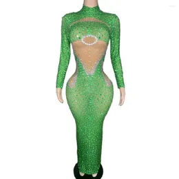 Stage Wear Luxurious Green Rhinestones Birthday Celebrate Evening Prom Long Dress Women Sexy Mesh Show Po Shoot From Doulaso 103.72 DHgate.Com