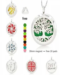 tree of life just breathe 30mm Magnet Stainless Steel Diffuser Necklace Pendant Essential Oil Aromatherapy Perfume locket 10 Pads 5238438