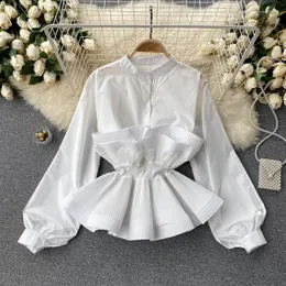 Women's Blouses EBAIHUI Women Shirt With Three-dimensional Pleated Ruffle Edge Waistband Design Ladies Blouse Spring Temperament Elegant