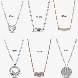Chains 2023 Authentic 925 Sterling Silver Timeless Single-row Bar Mom Pave Sparkling Infinity Heart Collier Necklace Woman Jewelry