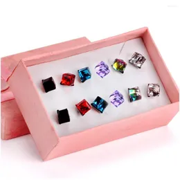 Stud Earrings 6 Pairs Korean Fashion Colorful Square Cube CZ Set Stainless Steel Magnetic Non Piercing Earring 6mm