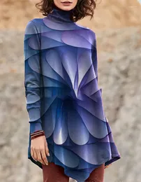 Sweat à capuche pour femmes, mode automne 2023, col haut, haut fin imprimé en 3D, T-shirt à manches longues, empilé irrégulier