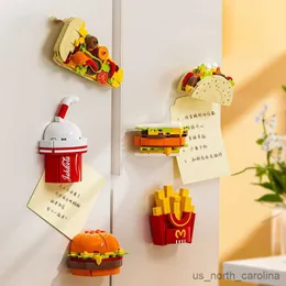 Blocks New Fridge Magnet Construction Delicious Food Series Pizza Hamburg Sand Fries Building Blocks Set Toys for Girls R230907