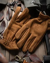 Mittens Men039S Frosted Genuine Leather Gloves Men 오토바이 오토바이를 타고 모피 빈티지 갈색 소 가이드 L9061833과 함께 손가락 겨울 장갑을 뿌립니다.