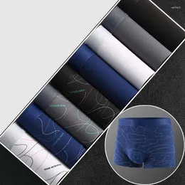 Cuecas 8 pçs/lote boxer masculino u convexo impresso moda masculina confortável shorts calcinha homem sólido respirável roupa interior 45-100kg