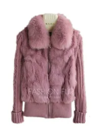 レディースファーフェイクファーQiuchenブランドナチュラルウサギファージャケットデタッチ可能な袖は本物の毛皮の襟本物のウサギの毛皮コート230906