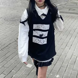 Deeptown gotiska anime tröjor kvinnor överdimensionerade harajuku japansk stil tecknad lång ärm tshirts y2k alt topp 2000s estetic