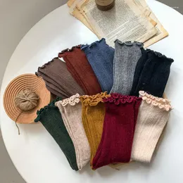 Yishine Damen-Socken, 10 Paar, Baumwolle, Spitze, Farbe, Spaß, modisch, Frühling und Herbst, japanischer Stil, einfarbig, Haufen, Crew, lässig