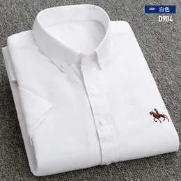 Algodão oxford xadrez listrado camiseta masculina casual manga curta topos masculino camiseta pônei t coreano roupas casuais negócios camisa casual