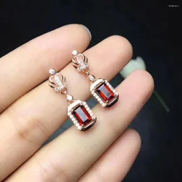 Dangle Earrings Fashion Natural Red Garnet Drop Gemstone Elegance Lovely Crown Square 925 Silver Female Gift Jewelry