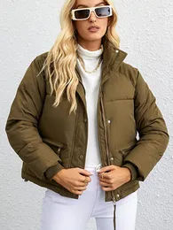 Trench da donna Giacca invernale in cotone da donna Caldo piumino spesso da donna Elegante colletto alla coreana Parka Tasca casual femminile con cerniera imbottita