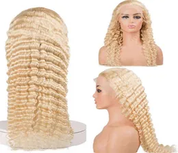 180 Density 12A Long Blonde Hd Lace Closure Wigs 13 6 Transparent Lace Frontal Wig 613 40Inch Deep Wave Wig Black Women228H3826446