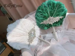 Fiori matrimonio Bianco retrò Ventaglio di piume da sposa Spilla Gioielli Paillettes scintillanti Lo stile Gasby Struzzo mascherato da donna degli anni '20