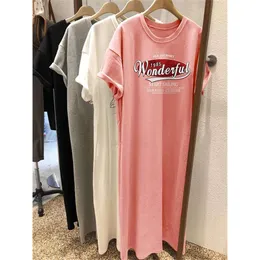 Summer casual Korean version loose fitting 200 catty women's thick MM lazy style mid length over knee T-shirt fashion dress