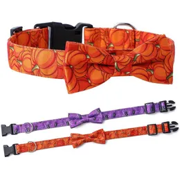 Dog Collars Leashes Halloween Pet Fashion Printing Bowknot Detachable Spider Pumpkin Collar S/M/L Carnival Party Decoration Dhgarden Dhdwk