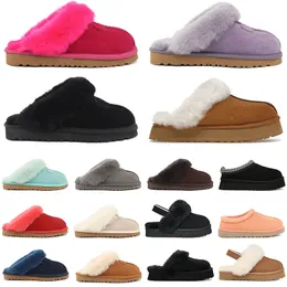 Tasman kapcie Tazz kasztanowe futra slajdy owczacza najwyższej jakości klasyczny Ultra Mini Platform Bot Winter Mules Women Men Men Slip-On Buty zamszowe górne wełny jesień czarny brąz