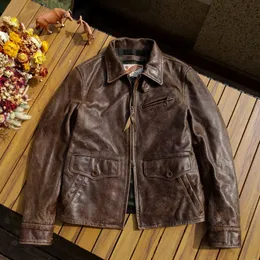 Мужская кожаная куртка из искусственной кожи YWTSCH, американская винтажная матовая кожа с чайным фитилем, тяжелая потертая классическая куртка Old sboy 230908