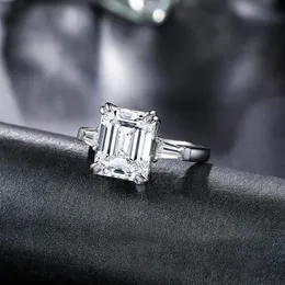 Colorfish luxo asscher corte três pedra anel de noivado 3 quilates brilhante sintético nscd feminino 925 prata esterlina anel de casamento j251t