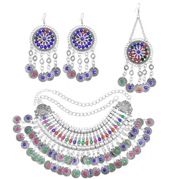 Smycken sätter afghan för kvinnor Colorf Crystal Neckor Earring Hårklipp Brud Indian Drop Delivery DHKGP