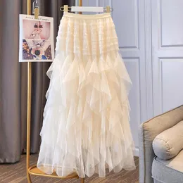 Kjolar tigena high street maxi tyll kjol för kvinnor 2023 estetiska elegant solid tiered mesh en linje midja lång kvinna