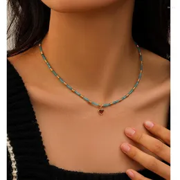 Collier ras du cou pour femmes, pendentif d'amour de tempérament Cool, en pierre naturelle, perlé, chaîne de cou, été