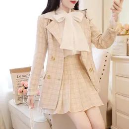 Robe de deux pièces Mode Blazers à manches longues Manteaux Ensembles Femmes 2023 Automne Bureau élégant Blazer et chemise Mini jupe 2 pièces