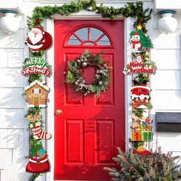 Juldekorationer Merry Decorative Door Hanging Banner Santa Claus Snowman Elk Couplet Decor for Home Xmas Ornaments Noel 230907