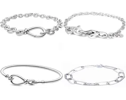 Me Link Pattern Chunky Infinity Knotted Heart-embellished T-clasp 925 Sterling Silver Bracelet Fit Bangle Bead Charm4596521