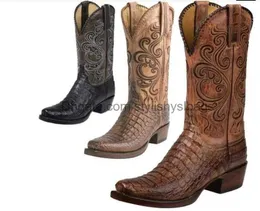 Stivali Stivali 3 colori Moda Uomo Donna Stivali da cowboy ricamati retrò PU Stivali punta quadrata Western Plus Size 34-48 011923H