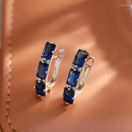 Серьги-подвески Wbmqda, роскошные модные синие циркониевые серьги для женщин, цвет розового золота 585 пробы с белым камнем, высококачественные повседневные ювелирные украшения