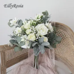 Hochzeitsblumen EillyRosia Grün Weiß Brautstrauß Da Sposa für Braut Künstliche Brautjungfer mit Ramos De Novia Boda