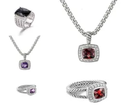 Anel de jóias diamante dy colar sliver conjuntos das mulheres dos homens ed fio prismático preto anéis feminino moda platina banhado micro tr6779069