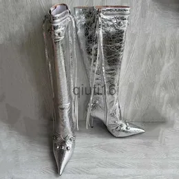 Sukienka buty 2022 Damskie buty jesień i zima metalowa klamra zamek kolanowy damskie sztyletowe buty luksusowe buty x0908
