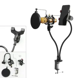 Lighting Studio Accessories 3 In 1 Microphone Stand Phone Clamp Holder Mount with Flexible WindScreen Arm Bracket 360 Degree Rotation 230908