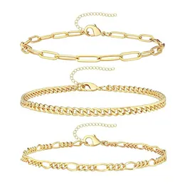 Charm Bracelets Gold Color Barcelet Set Simple Design For Women Trendy Handmade Fashion Jewelry Cuba Figaro Snake Beads Chain Length Otfwh