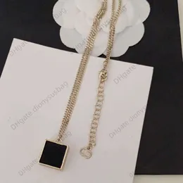 Designer jewelry necklace Personality Black Leather Square Pendant Necklace Made of Female Brass Material