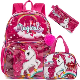 Backpacks Ransel jernih untuk anak perempuan tugas berat PVC ransel transparan tas sekolah tembus pandang 16 "dengan selempang remaja SD 230907