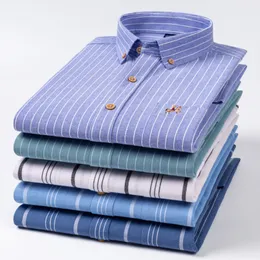 Casual overhemden voor heren, mode, 100% katoen, gestreept Oxford-overhemd met geborduurde borstzak, Standardfit, buttondown 230907