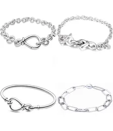 Me Link Pattern Chunky Infinity Knotted Heart-embellished T-clasp 925 Sterling Silver Bracelet Fit Bangle Bead Charm7947311