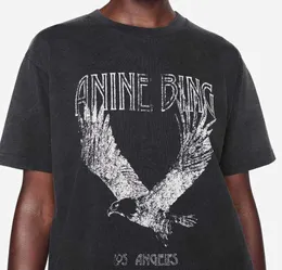 2023 A Bing Niche Eagle Print T Shirt مقلي ثلج غسل ألوان مصمم تي شيرت نساء أسود قميص قصير الأكمام قمم البولوس بيع رخيصة الجودة عالية 55ESS