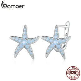 Hoop Huggie 925 Sterling Silver Blue Opal Starfish Ear Bamy Delicate Sea Star Hoop For Women Fine Jewelry 230907