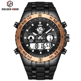 Reloj Hombre GOLDENHOUR Мужские часы Кварцевые цифровые спортивные часы Мужские erkek kol saati Модные уличные наручные часы Светящиеся мужские часы2422