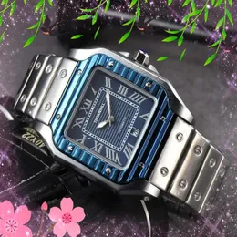 Kare Roman Tank Dial Quartz Erkekler Moda Günü Erkekler Men Sol Fine Paslanmaz Çelik Saat Hediyeleri Üç Stiches Pimleri Ünlü B233R