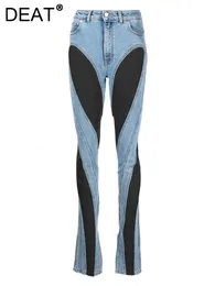 Jeans femininos Deat Jeans femininos Slim Patchwork Pocket Caustra High Cistrasting Color Longo Lápis Lápis Autumn Moda 1DF2575 230907