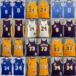 인쇄 된 Mitchell and Ness 1998-99 농구 73 Dennis Rodman Jersey Retro Yellow Purple Johnson Jerseys Classic 통기성 스포츠 브라이언트 셔츠 크기