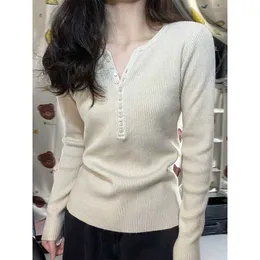 Deeptown Korean Style Basic Beige Sweater Women Harajuku Fashion Slim Knitted Top 2000s Aesthetic Chic Long Sleeve Top Female