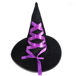 Party Hats Halloween Witch Hat Ribbon Wizard Fancy Dress Costume Cosplay Accessory Masquerade Supplies For Women